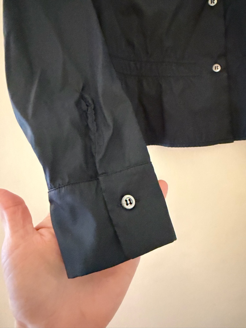 Jil Sander Black Button-Front Collared Nylon Blouse Gathered Waist - Picture 8 of 8